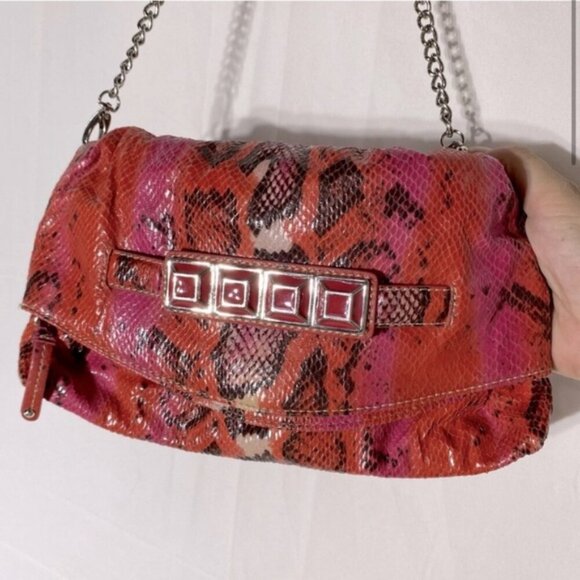 Vintage Nine West Pink Orange Reptile Print & Texture Shoulder Bag Purse Clutch - Picture 2 of 15